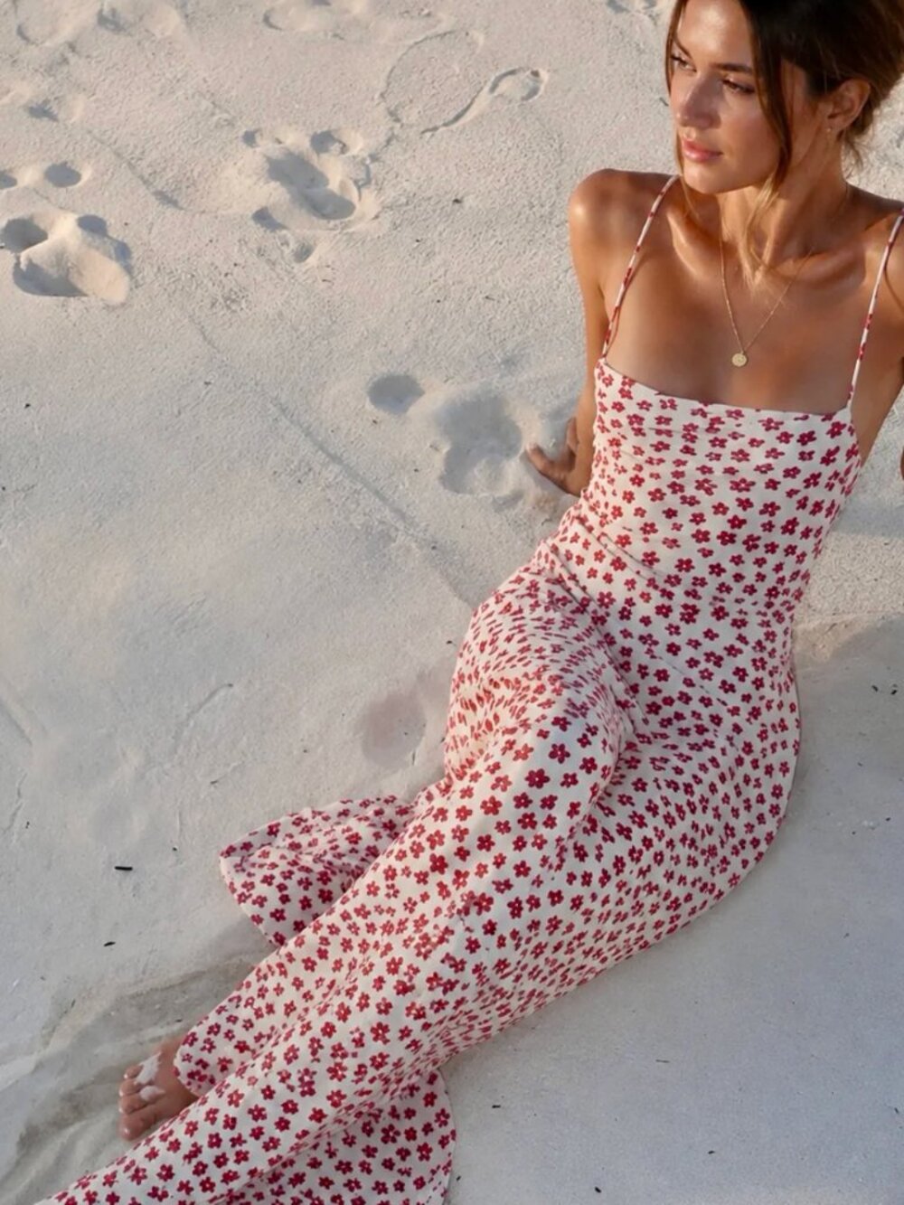Strappy Floral Print Crisscross Flowy Long Sundress S